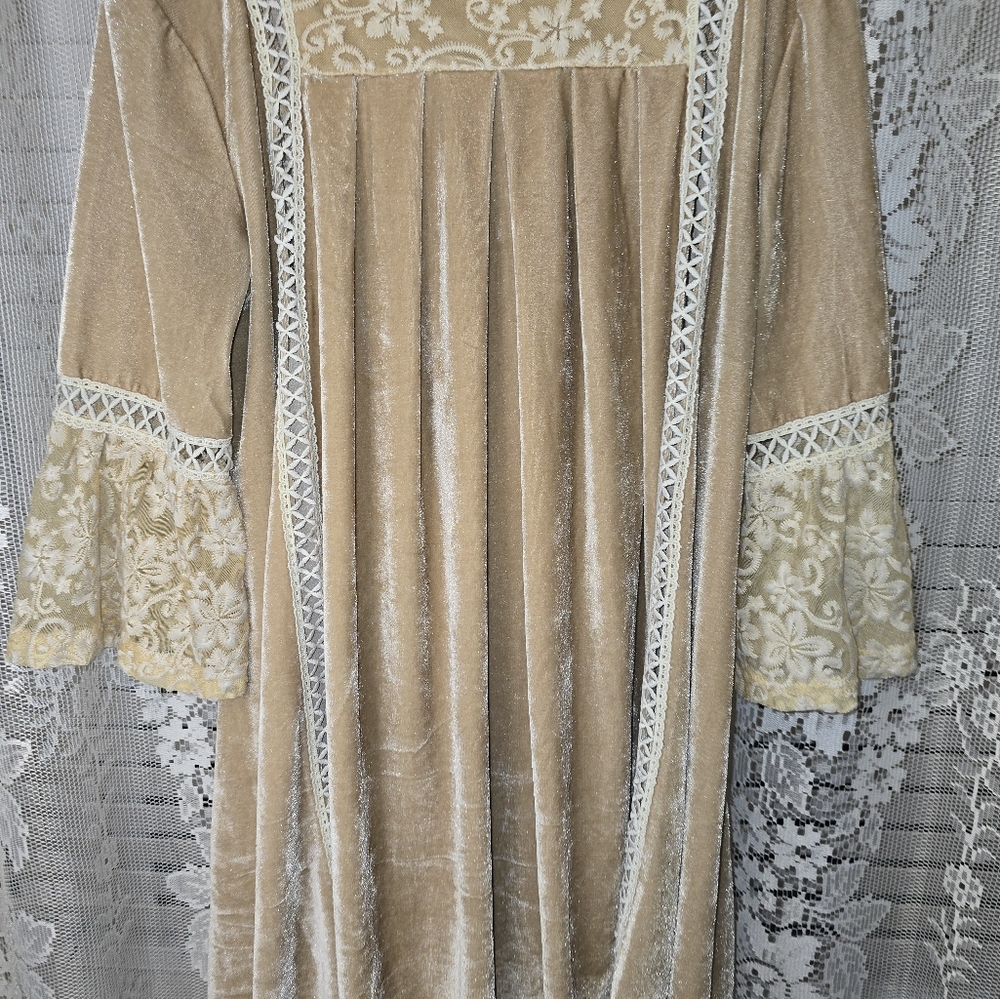 POL Velvet Bohemian Womens Blouse, Hippie Style Tan Shirt, Victorian Top, Medium - Picture 7 of 9